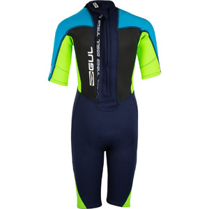 2024 Gul Junior Response 3/2mm Back Zip Shorty Wetsuit RE3322-C1 - Navy / Lime